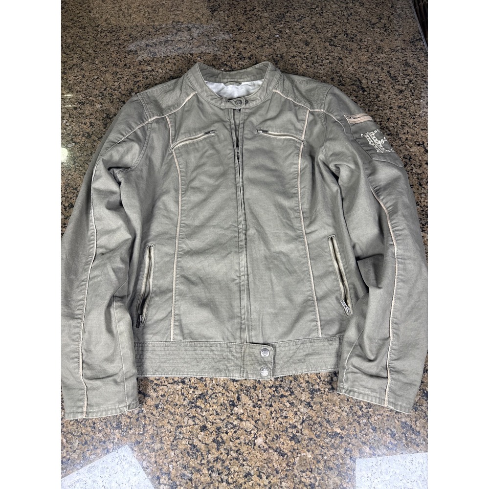 Harley-Davidson Womens XL Olive Green Cotton Canvas Riding Jacket Willie G Skull